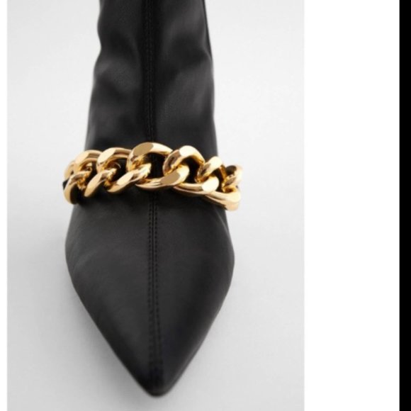 Zara Black Gold Chain Heel Ankle Boots SZ 42 /US 11 - Picture 3 of 6